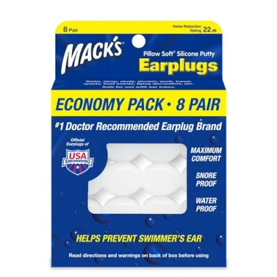 Image of Mack&#039;s Pillow Soft Silicone Earplugs, 8 Pair The Original Moldable Putty Ear Plugs for Sleeping, Snoring, Swimming, Travel, Concerts and Studying Made in USA