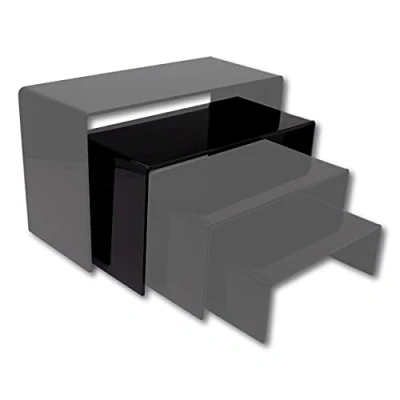 Image of EPOSGEAR Nesting Plinths Clear or Coloured Acrylic Plastic Retail Riser Tiered Counter Display Stands Perfect for Shops, Stalls, Ornaments, Models etc (Black, Large Single)