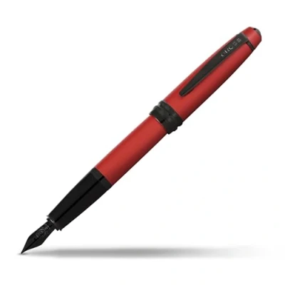 Image of Cross Bailey Matte Red Lacquer Fountain Pen with polished black PVD appointments, Extra Fine Nib