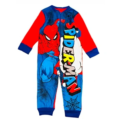 Image of Marvel Spiderman Boys Fleece Onesie All in One Pyjamas Kids Sleepsuit Onezee 3 10 Years (5 6 Years, Blue)