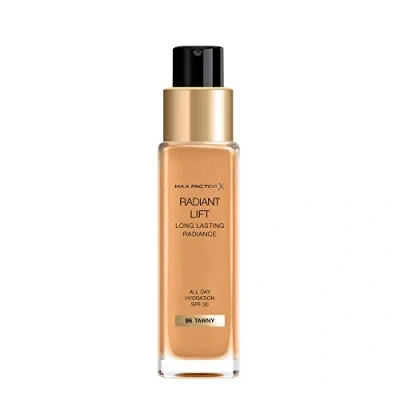 Image of Max Factor Radiant Lift Liquid Pump Medium to Full Coverage Finish Foundation with SPF30 and Hyaluronic Acid, 095 Tawny, Dark Skin Tone, 30ml
