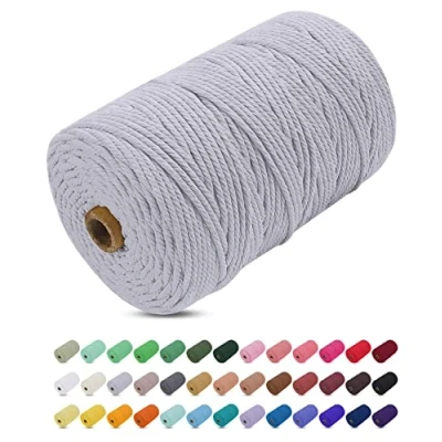 Image of Uiopa Macrame Cord 3mm x 200m, Thick Rope Yarn Soft Natural Cotton Cord, Coloured 4 Ply String for DIY Craft, Plant Hangers, Wall Hanging, Christmas Decorations (Light Gray)
