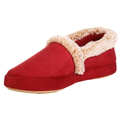 Image of isotoner Women&#039;s Memory Foam Microsuede a Line Eco Comfort Recycled Slippers, Chili, 4.5/5.5 UK