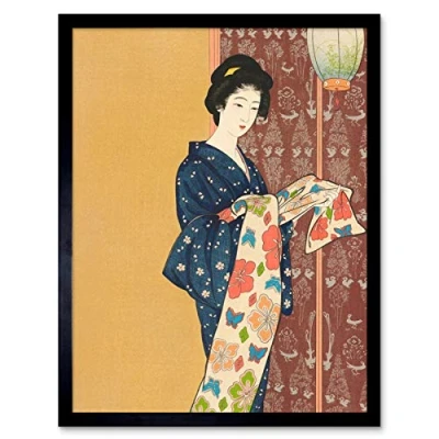 Image of Wee Blue Coo Goyo Hashiguchi Geisha Portrait Art Print Framed Poster Wall Decor 12x16 inch