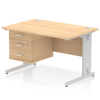 Image of Impulse 1200x800 Desk Maple Silver Cable Managed Leg + Fixed Pedestal