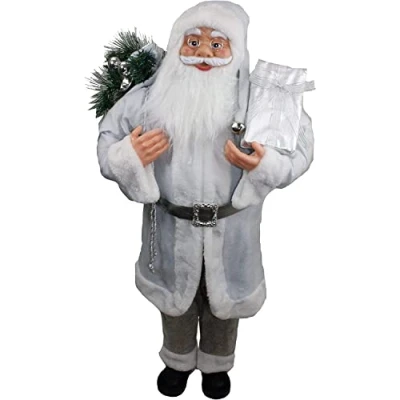 Image of VFM Luxury Silver 110cm Father Christmas Standing Ornament Detailed Traditional Realistic Santa Claus Figure Large Xmas Decoration Festive Grey &amp; White Suit