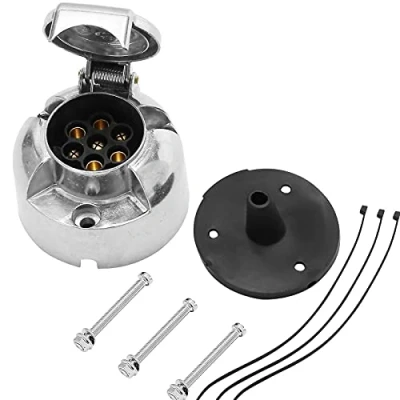 Image of AGRISHOP 12V 7Pin Metal Aluminium Alloy Trailer Socket W/Rubber Gasket Seal Waterproof Dust proof Cover Mounting Bolt Nut Cable Tie Sockets