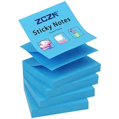 Image of ZCZN Pop up Sticky Notes 76 x mm, 4 Pads Bright Colour Self Stick Notes, 100 Sheets/Pad, Blue