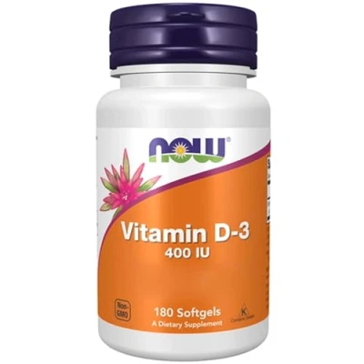 Image of Now Foods, Vitamin D3, 400 IU, Cholecalciferol from Lanolin, 180 Softgels, Gluten Free, SOYA GMO Free