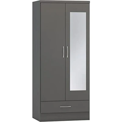 Image of Seconique Nevada Mirrored 2 Door Wardrobe in 3D Effect Grey