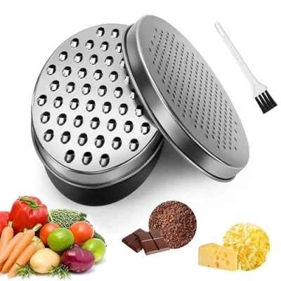Image of Cheese Grater with Container, Graters for Kitchen 2 Size Lid,Cheese Shredder,Vegetable Chopper,Ginger Shredder,Chocolate (Black)