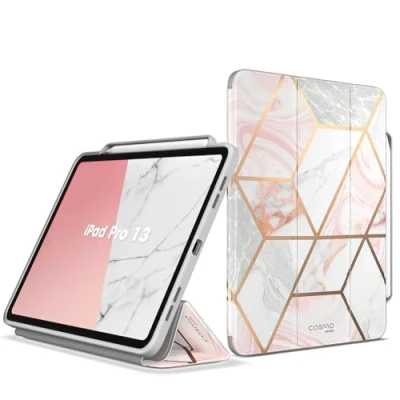 Image of i Blason for iPad Pro 13 Inch Case 2024 with Pencil Holder, [Slim Trifold Stand] [Auto Sleep/Wake], Soft TPU Protective M4 Cover M4, Cosmo Series, Marble