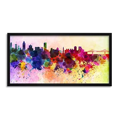 Image of Wee Blue Coo Montreal Skyline Paint Splash Cityscape Long Panel Framed Wall Art Print