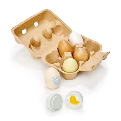Image of Tender Leaf Toys Wooden Eggs Pretend Play Half Dozen in a Carton