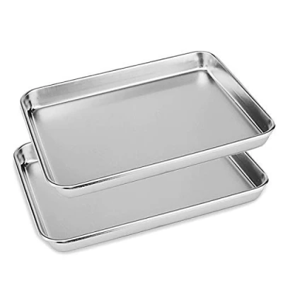 Image of 2x Stainless Steel Polished Baking Trays 40cm Non Toxic By Chabrias LTD