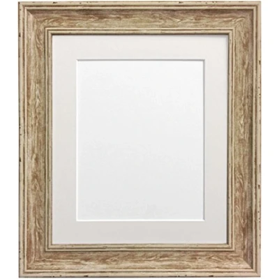 Image of FRAMES BY POST Scandi Distressed Wood Picture Photo Frame with Ivory Mount A1 Image Size A2