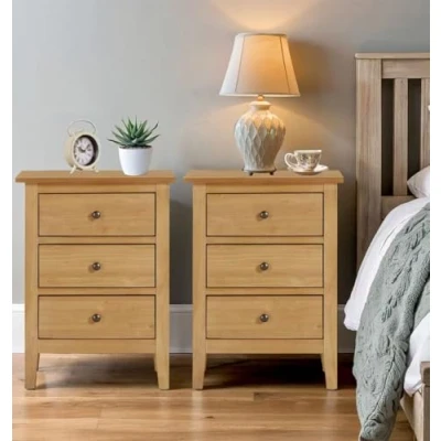 Image of Hallowood Furniture Aston Side Table with 3 Drawers Set 2, Lamp Bedside Table, Nightstand, Wooden Slim Cabinet, Hallway Small Chest of for Living Room and Bedroom