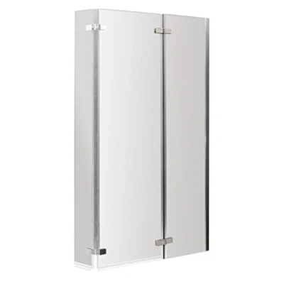 Image of 6mm Toughened Safety Glass Reversible L Shaped Bath Screen Double Hinged Chrome