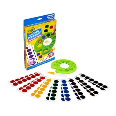 Image of CRAYOLA Washable POP &amp; Paint Palette Includes 96 Disposable Colour Chips Refillable Water Brush for Less Mess Watercolour Set Kids Ages 4+