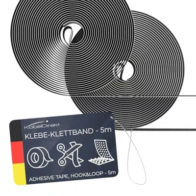Image of KabelDirekt hook &amp; loop tape eco friendly self adhesive 20mm x 5m individually cut reusable (all rounder for household, children&#039;s room, office crafts)