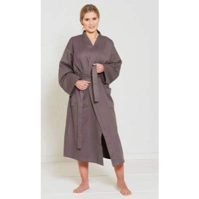 Image of Great Knot Luxury Hotel Quality Kimono Waffle Cotton Bath robe Dressing Gone charcoal