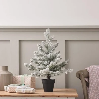 Image of Lights4fun 45cm Indoor Artificial Potted Frosted Mini Christmas Tree Tabletop Decoration