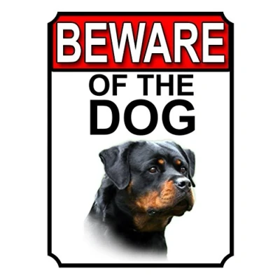 Image of Shawprint BEWARE OF THE DOG Metal GATE SIGN ROTTWEILER (10&quot; x 8&quot;)