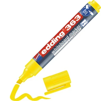 Image of edding 363 whiteboard marker yellow 1 pen chisel tip 5 mm dry wipe for whiteboards, flipcharts, pinboards, magnetic and memo boards sketchnotes