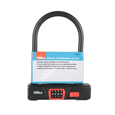 Image of Hilka 89502225 Bicycle Combination D Lock, Black