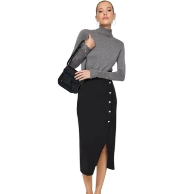 Image of Trendyol FeMan Pencil Skirt Regular Knit Skirt,Black,XS