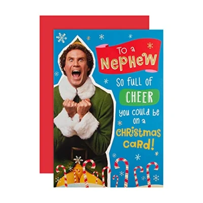 Image of Hallmark Christmas Card for Nephew Funny Warner Bros Elf Design