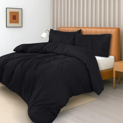 Image of Utopia Bedding Double Duvet Cover Set with Ruched Hem Pillow Cases Soft Microfiber Polyester Decorative (Black)