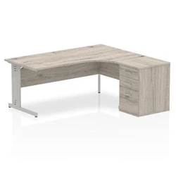 Image of Impulse 1800mm Right Crescent Desk Grey Oak Silver Leg + High Ped