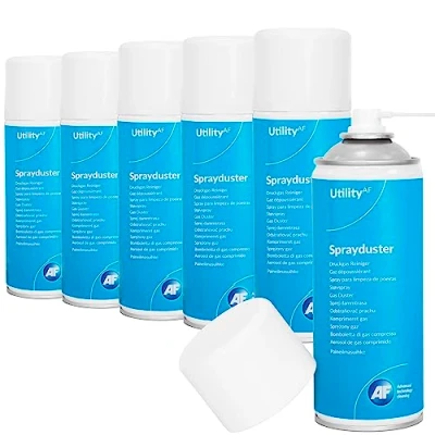Image of AF Utility Sprayduster / Air Duster Compressed Can Blower Spray HFC Free for Office PC, Laptop keyboard cleaner dust remover PS5 &amp; xbox fans etc. 6 x 400ml Pack, ADU400UT