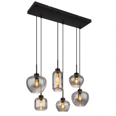 Image of Matt Cluster Pendant Ceiling Light Black Smoke Glass Shade 6x E27