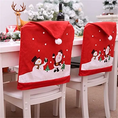 Image of Pectt Christmas Chair Covers Set of 6, Red Xmas Santa Hat Back Covers, Dining Slipcovers Decorations Ornaments for House Kitchen Banquet Holiday