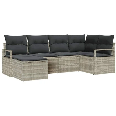 Image of vidaXL 6 Piece Garden Sofa Set with Cushions Light Grey Poly Rattan