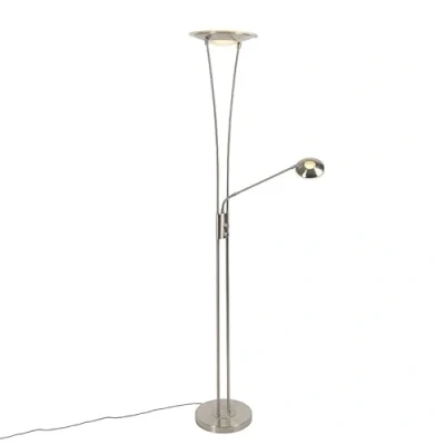 Image of Qazqa Modern Floor lamp Steel I Nickel Matt Satin incl. LED with Reading arm Ibiza 1 Light Suitable for Living Room Bedroom