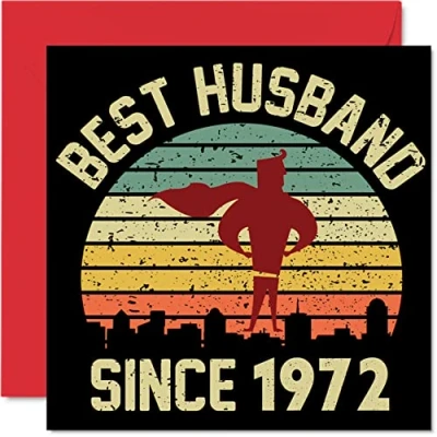 Image of 52nd Anniversary Card for Husband from Wife Best Since 1972 I Love You Gifts, Happy Wedding Cards Partner, 145mm x Greeting Fifty Second Anniversaries