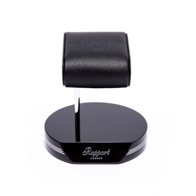 Image of Rapport, Single Watch Stand, Black and Silver, High Gloss Base, Premium Leather Cushion, Elegant Stand for Bedside Cabinet