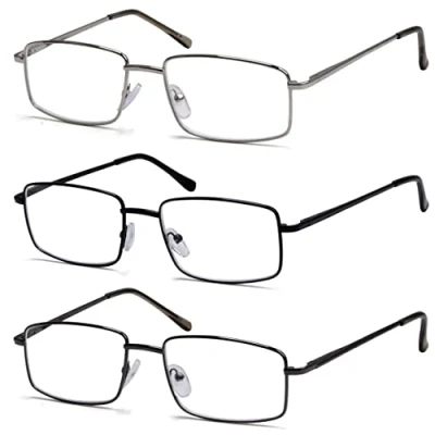 Image of Eyekepper 3 pack Readers Rectangular Spring Temple Large Metal Reading Glasses Men