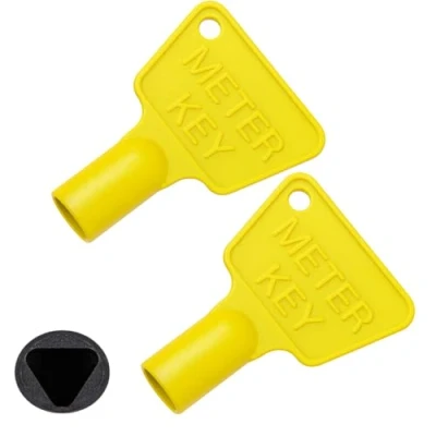 Image of Howsehold Gas Meter Box Key Yellow [1 Key] Triangular Electric Utility Plastic Black for Reading