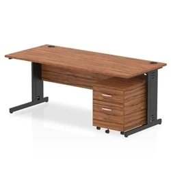 Image of Impulse 1800x800 Desk Walnut/Black Cable Managed 2 Drawer Mobile Ped