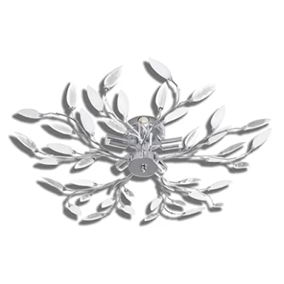 Image of Transparent&amp;White Ceiling Lamp Acrylic Crystal Leaf Arms 5 E14 Bulbs