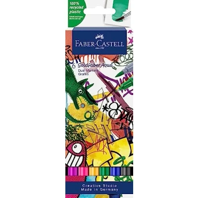Image of Faber Castell Creative Studio Goldfaber Aqua Dual Marker, Graffiti, Wallet Of 3, For Art, Craft, Drawing, Sketching, Home, School, University, Colouring