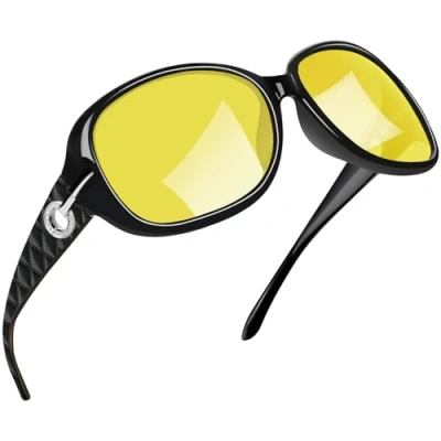 Image of Joopin Oversized Night Driving Glasses for Women, Fashion Big Frame Anti glare Yellow Lens Vision (Night Sight Glasses)