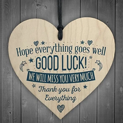 Image of RED OCEAN Good Luck Leaving Gift For Colleague Friend Teacher Work New Job Wooden Hanging Heart Sign Present