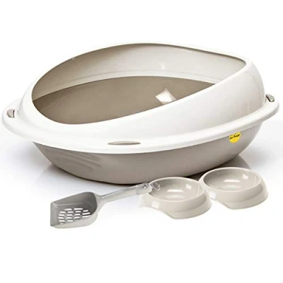 Image of Cat CENTRE Large Grey Litter Tray Box Rim Loo 2 x 0.2L Bowls &amp; Scoop Kitten Bundle