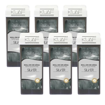 Image of Kuaf Professional Roll on Wax Cartridge for Hair Removal, Removal On, Roller Legs and Arms, Depilatory Wax, Pack of 6 Silver