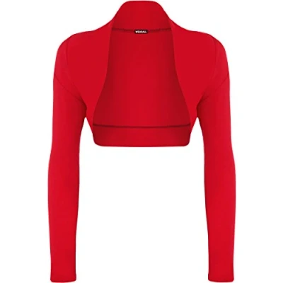Image of WearAll Womens Plus Size Plain Long Sleeve Cropped Ladies Shrug Bolero Cardigan Top Red 20/22